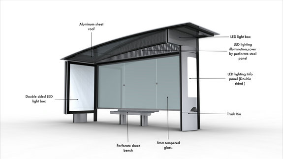 Customized intelligent aluminum profile bus station bus shelter billboard light box bus station